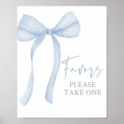 Blue Bow Coquette Baby shower Favors Sign Poster (Voorkant)
