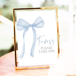 Blue Bow Coquette Baby shower Favors Sign Poster