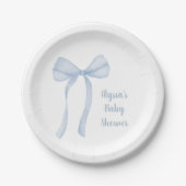 Blue Bow Coquette Baby shower Papieren Bordje (Voorkant)
