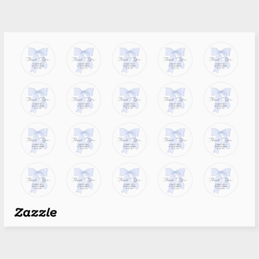 Blue Bow Coquette Baby shower Ronde Sticker (Vel)