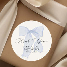 Blue Bow Coquette Baby shower Ronde Sticker