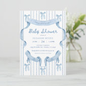 Blue Bow Coquette Blue Boy baby shower Kaart (Staand voorkant)