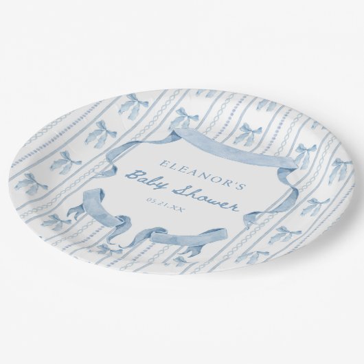 Blue Bow Coquette Blue Boy baby shower Papieren Bordje (Gekanteld)