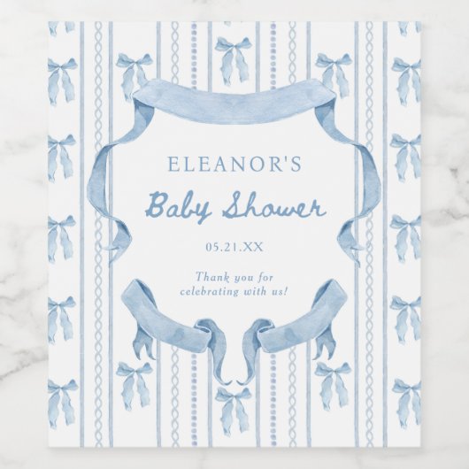 Blue Bow Coquette Blue Boy baby shower Wijn Etiket (Enkel label)