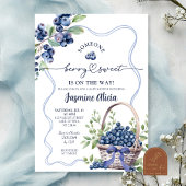 Blue Bow Coquette Blueberry Baby Shower Kaart