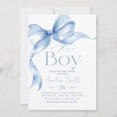 Blue Bow Coquette Boy Baby Shower Kaart (Voorkant)