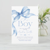 Blue Bow Coquette Boy Baby Shower Kaart (Staand voorkant)