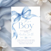 Blue Bow Coquette Boy Baby Shower Kaart