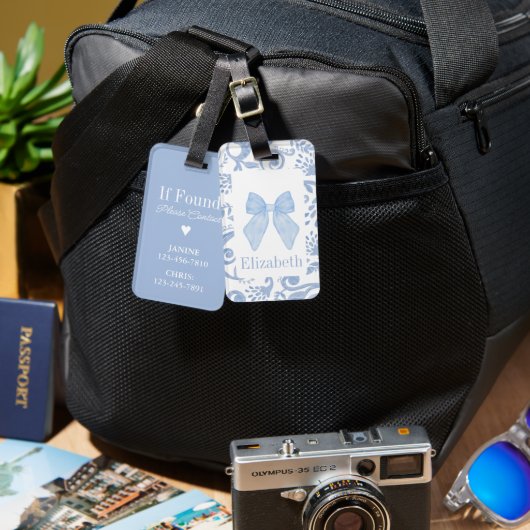 Blue Bow Coquette Esthetische Kinder schooltas Lab Bagagelabel (Voorkant /achterkant)