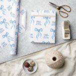 Blue Bow Coquette Gepersonaliseerd Vrijgezellenfee Cadeaupapier<br><div class="desc">Blue Bow Coquette gepersonaliseerd Vrijgezellenfeest inpakpapier. Perfect voor het trendy "She's tying the knot" feestthema. Personaliseer met de naam en het evenement van de aanstaande bruid. © Kimbelished,  LLC</div>