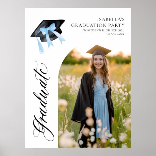 Blue Bow Coquette Graduation Cap Afstuderen Welkom Poster (Voorkant)