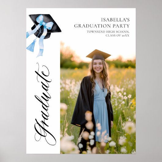Blue Bow Coquette Graduation Cap Afstuderen Welkom Poster (Voorkant)