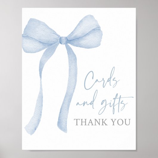 Blue Bow Coquette Kaarten en geschenken Baby showe Poster (Voorkant)