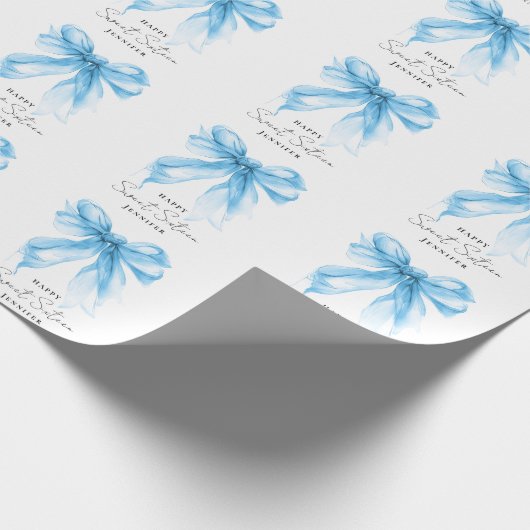 Blue Bow Coquette Script Sweet 16 Party Cadeaupapier (Hoek)