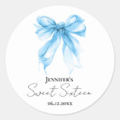 Blue Bow Coquette Script Sweet 16 Party  Ronde Sticker (Voorkant)