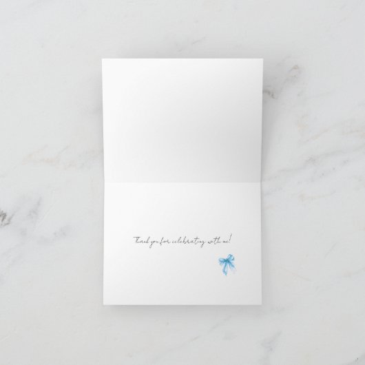 Blue Bow Coquette Script Sweet 16 Thank You  Bedankkaart (Binnen)