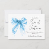 Blue Bow Coquette Script Sweet 16 Thank You  Bedankkaart (Voorkant)