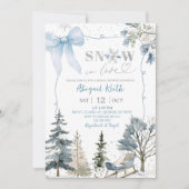 Blue Bow Coquette Snow In Love Bridal Shower Kaart (Voorkant)