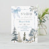 Blue Bow Coquette Snow In Love Bridal Shower Kaart (Staand voorkant)