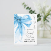 Blue Bow Coquette Sweet 16 Save the Date  Briefkaart (Staand voorkant)