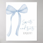Blue Bow Coquette Sweet Treats Baby shower Sign Poster (Voorkant)