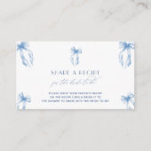 Blue Bow Coquette Vrijgezellenfeest Deel een recep Informatiekaartje (Voorkant)