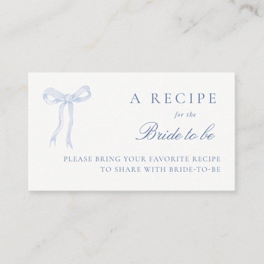 Blue Bow Coquette Vrijgezellenfeest Deel een recep Informatiekaartje (Voorkant)