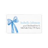 Blue Bow Coquette Ze Krijgt de Knoop Niet Los Adre Etiket (Voorkant)