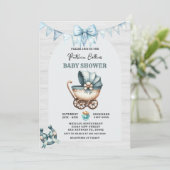 Blue Bow Cowboy Stroller Baby shower Kaart (Staand voorkant)