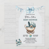 Blue Bow Cowboy Stroller Baby shower Kaart (Voorkant / Achterkant)