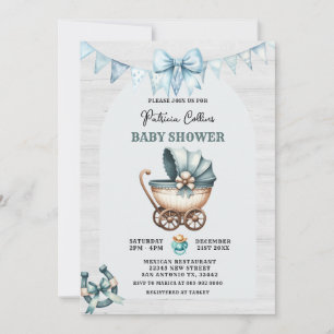 Blue Bow Cowboy Stroller Baby shower Kaart