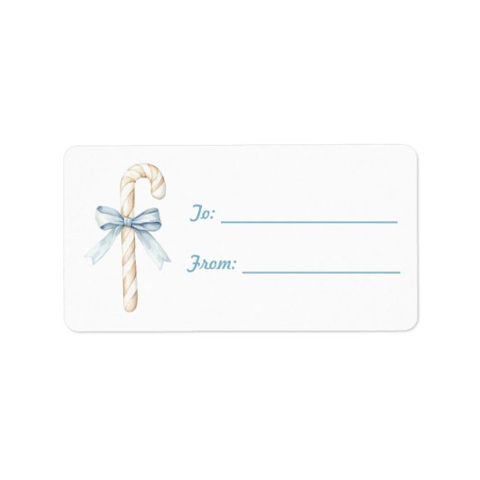 Blue Bow Cream Candy Cane Christmas Etiket (Voorkant)