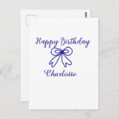 Blue bow CUTIE ADD NAME BABY Happy Birthday Briefkaart (Voorkant / Achterkant)