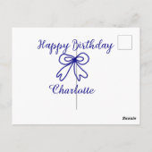 Blue bow CUTIE ADD NAME BABY Happy Birthday Briefkaart (Achterkant)