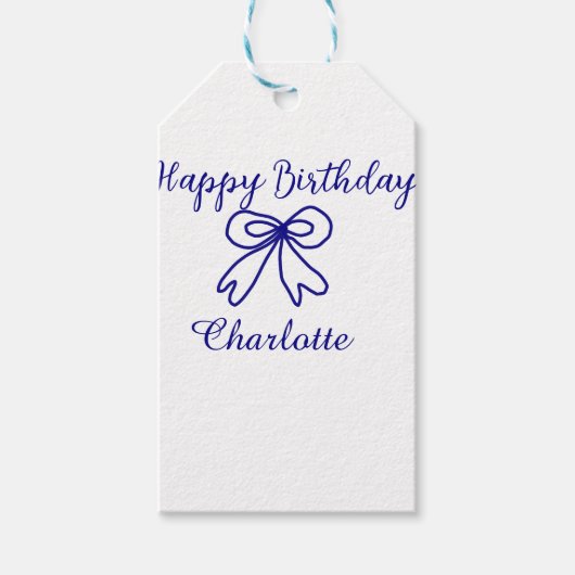 Blue bow CUTIE ADD NAME BABY Happy Birthday Cadeaulabel (Voorkant)