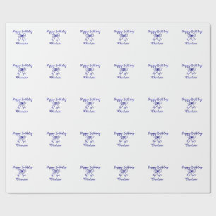 Blue bow CUTIE ADD NAME BABY Happy Birthday Cadeaupapier