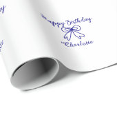 Blue bow CUTIE ADD NAME BABY Happy Birthday Cadeaupapier (Rol Hoek)