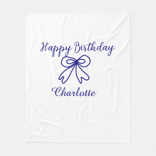 Blue bow CUTIE ADD NAME BABY Happy Birthday Fleece Deken (Voorkant)