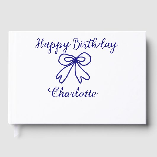 Blue bow CUTIE ADD NAME BABY Happy Birthday Gastenboek (Voorkant)