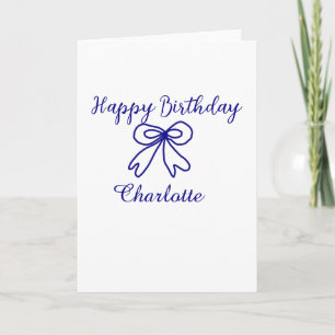 Blue bow CUTIE ADD NAME BABY Happy Birthday Kaart