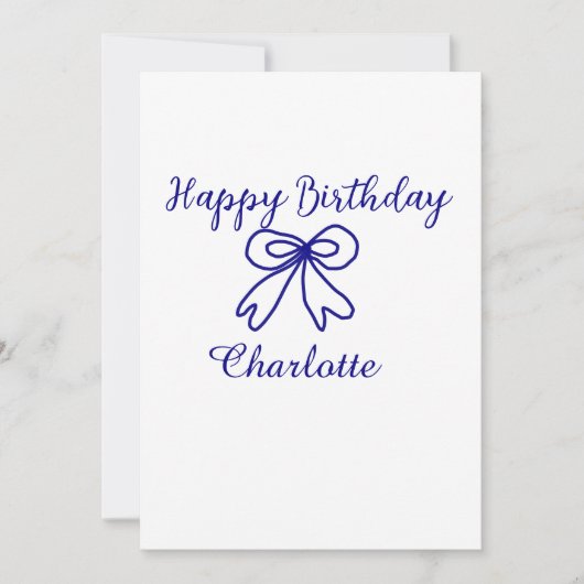 Blue bow CUTIE ADD NAME BABY Happy Birthday Kaart (Voorkant)