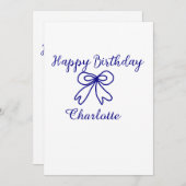 Blue bow CUTIE ADD NAME BABY Happy Birthday Kaart (Voorkant / Achterkant)