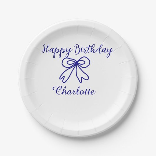 Blue bow CUTIE ADD NAME BABY Happy Birthday Papieren Bordje (Voorkant)