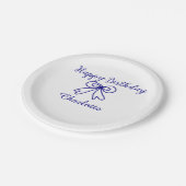 Blue bow CUTIE ADD NAME BABY Happy Birthday Papieren Bordje (Gekanteld)