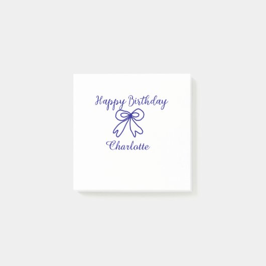 Blue bow CUTIE ADD NAME BABY Happy Birthday Post-it® Notes (Voorkant)