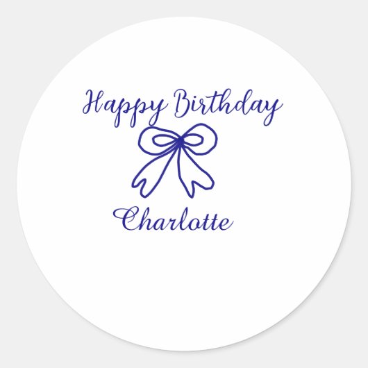 Blue bow CUTIE ADD NAME BABY happy birthday  Ronde Sticker (Voorkant)