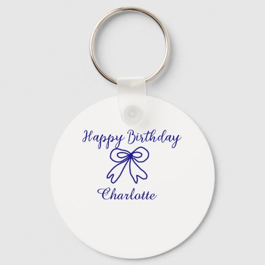 Blue bow CUTIE ADD NAME BABY happy birthday Sleutelhanger (Voorkant)