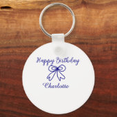 Blue bow CUTIE ADD NAME BABY happy birthday Sleutelhanger (Achterkant)