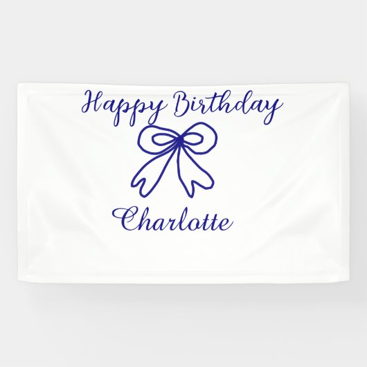 Blue bow CUTIE ADD NAME BABY Happy Birthday Spandoek (Horizontaal)