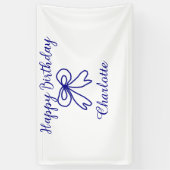 Blue bow CUTIE ADD NAME BABY Happy Birthday Spandoek (Verticaal)